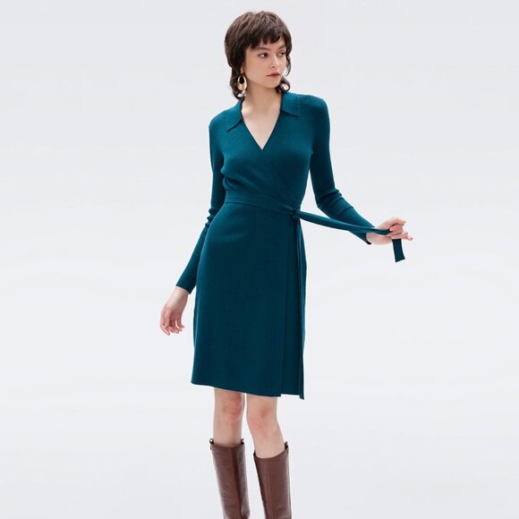 DVF Mida Wrap Dress / Knit / Emerald Green / NWT / Size XL - Picture 1 of 10
